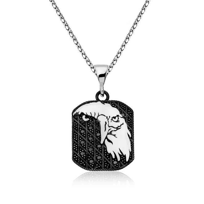 Eagle Head Figurine Silver Necklace