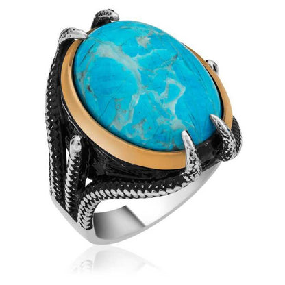 Eagle Claw Turquoise Stone Men's Silver Ring