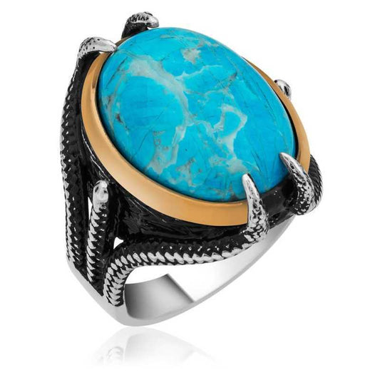 Eagle Claw Turquoise Stone Men's Silver Ring