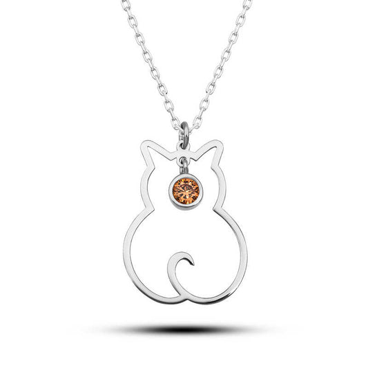 Collier en argent pour femme avec pierre de naissance de novembre et chat