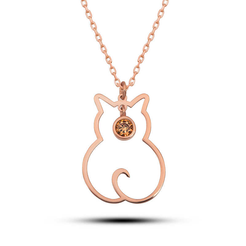 Collier en argent pour femme avec pierre de naissance de novembre et chat