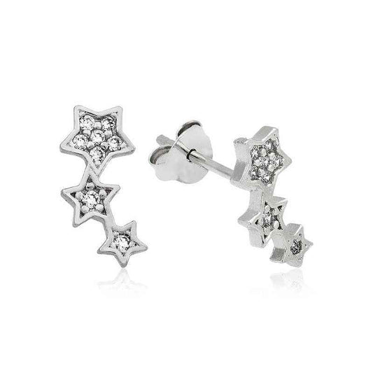 Sliding Star Stud Silver Earrings