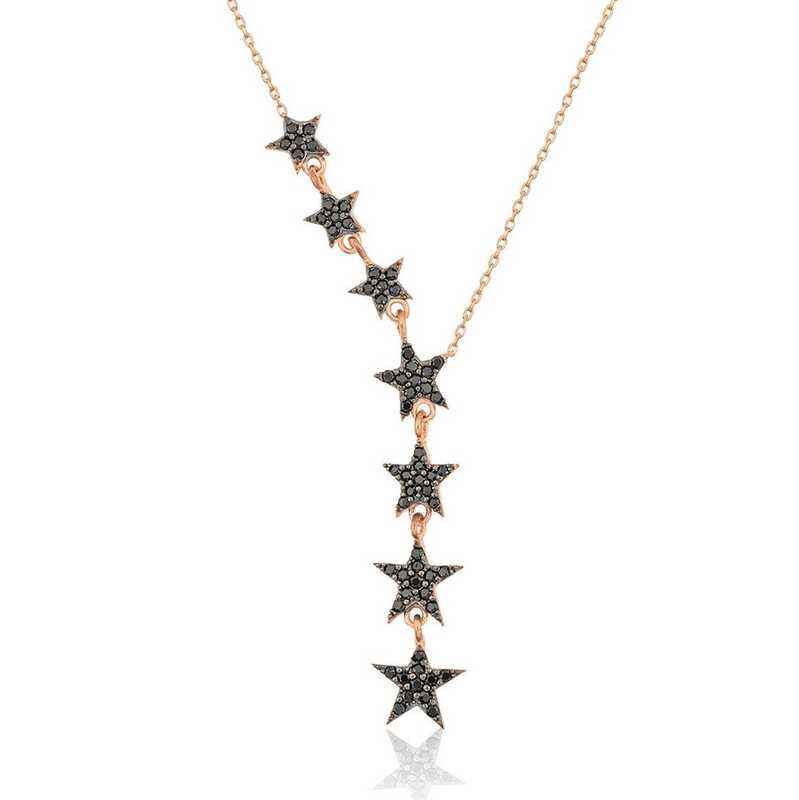Black Floating Stars Women's Silver Necklace