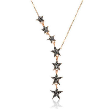 Black Floating Stars Women's Silver Necklace