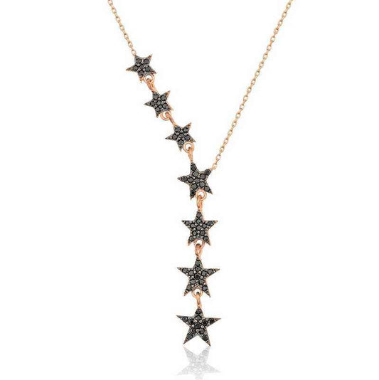 Black Floating Stars Women's Silver Necklace