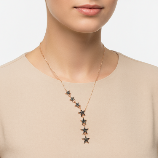 Black Floating Stars Women's Silver Necklace