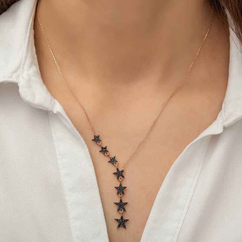 Black Floating Stars Women's Silver Necklace