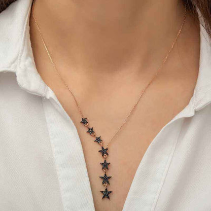Black Floating Stars Women's Silver Necklace