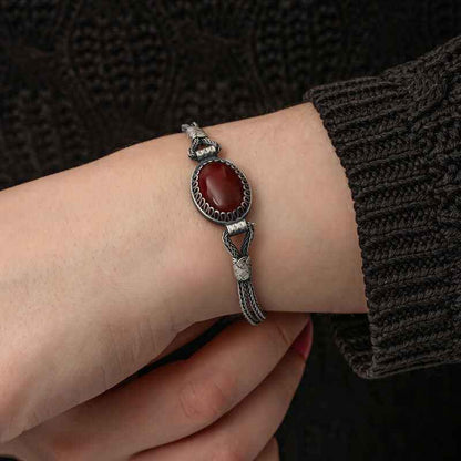 Agate Stone Kazaziye Silver Bracelet