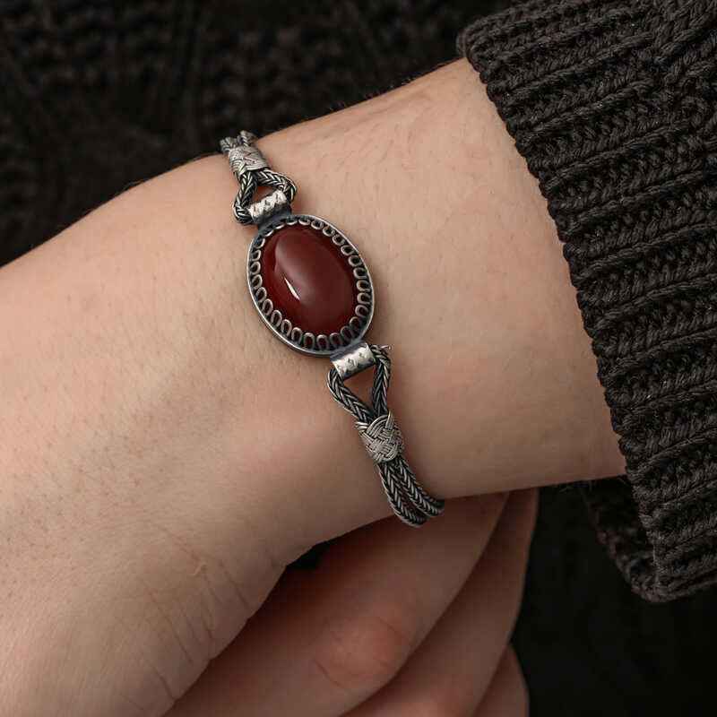 Agate Stone Kazaziye Silver Bracelet