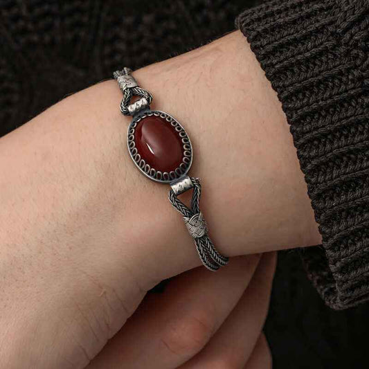 Agate Stone Kazaziye Silver Bracelet