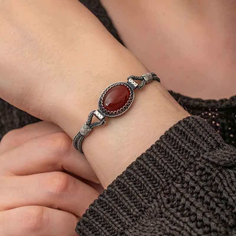 Agate Stone Kazaziye Silver Bracelet
