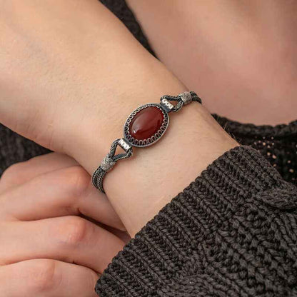 Agate Stone Kazaziye Silver Bracelet