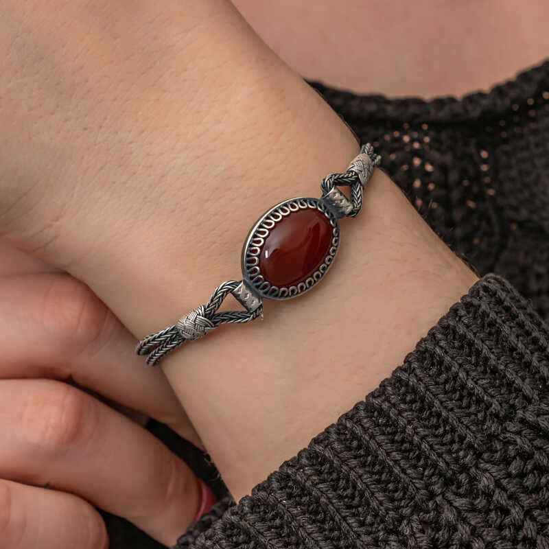 Agate Stone Kazaziye Silver Bracelet