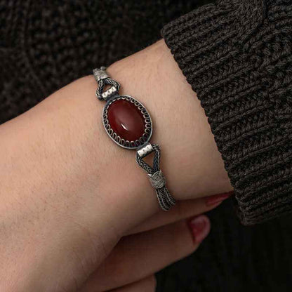 Agate Stone Kazaziye Silver Bracelet