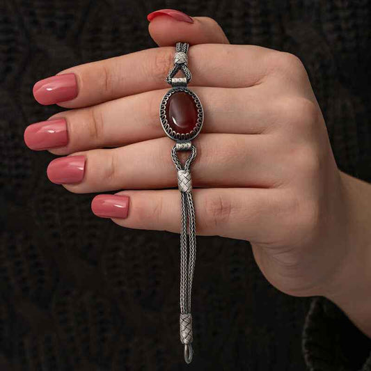 Agate Stone Kazaziye Silver Bracelet