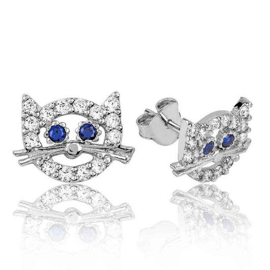 Cat Stud Silver Earrings