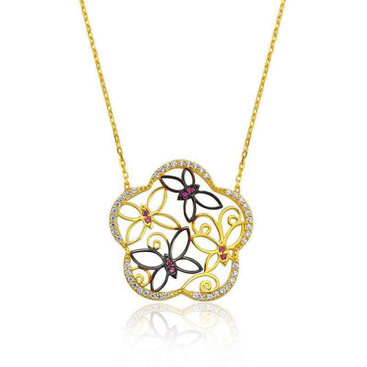 Butterfly Flower Women's Silver Necklace