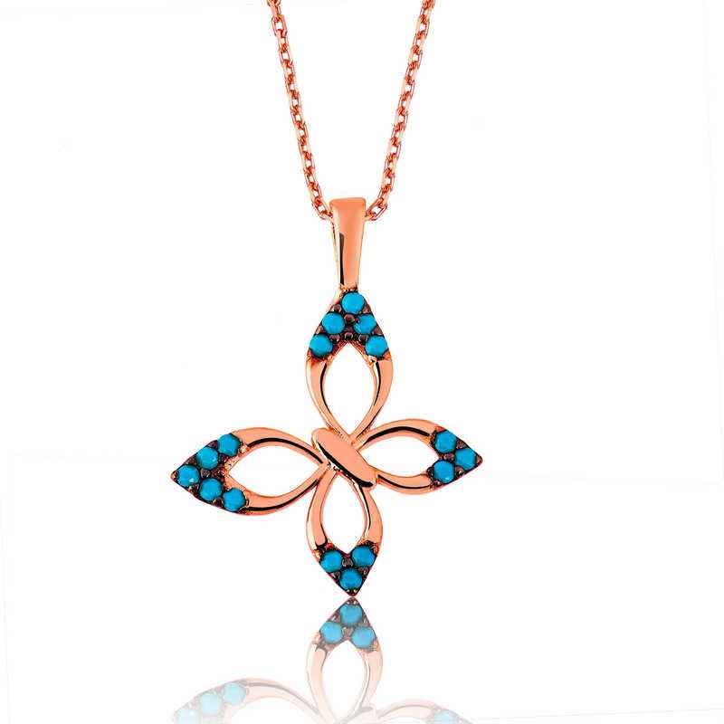 Blue Butterfly Women's Rose Gold Plated Silver Necklace