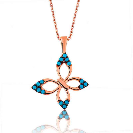 Blue Butterfly Women's Rose Gold Plated Silver Necklace
