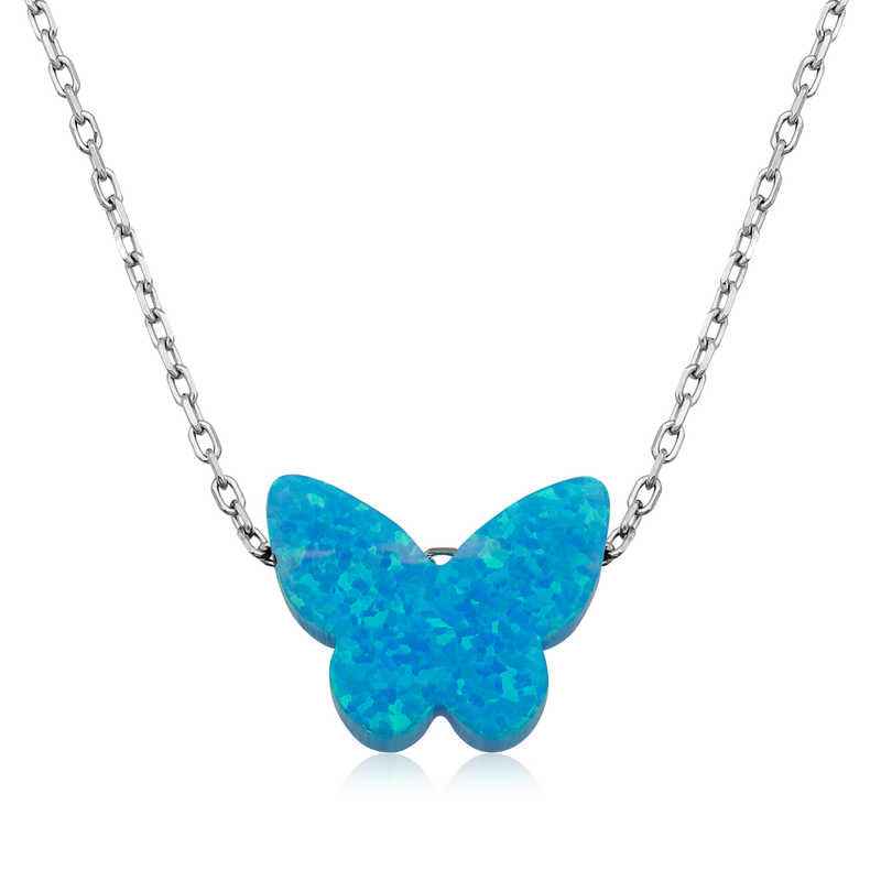 Blue Opal Stone Butterfly Women's Silver Necklace