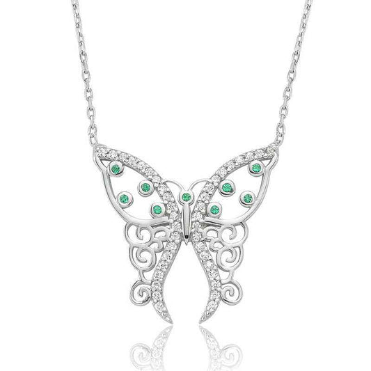Patterned Butterfly Women's Silver Necklace