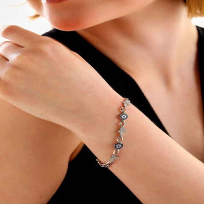 Butterfly Evil Eye Women's Silver Bracelet