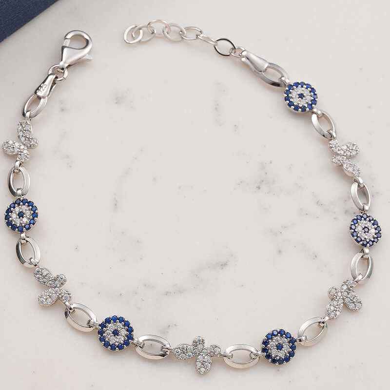 Butterfly Evil Eye Women's Silver Bracelet
