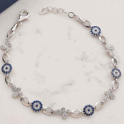 Butterfly Evil Eye Women's Silver Bracelet