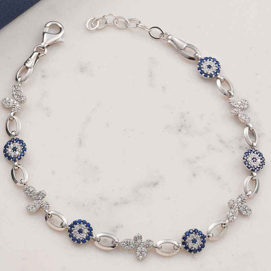 Butterfly Evil Eye Women's Silver Bracelet