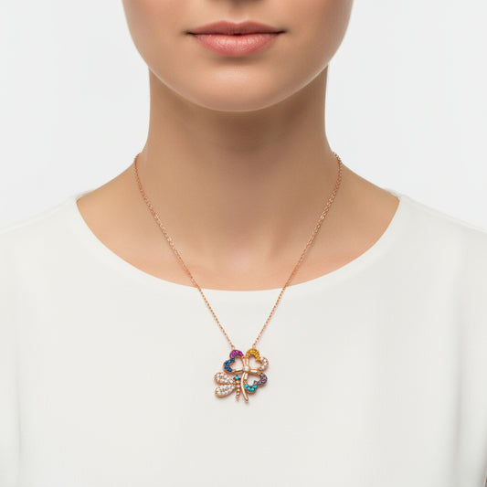 Butterfly Clover Silver Necklace