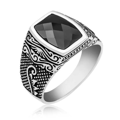 Bague en argent pour homme avec motif de pierre taillée