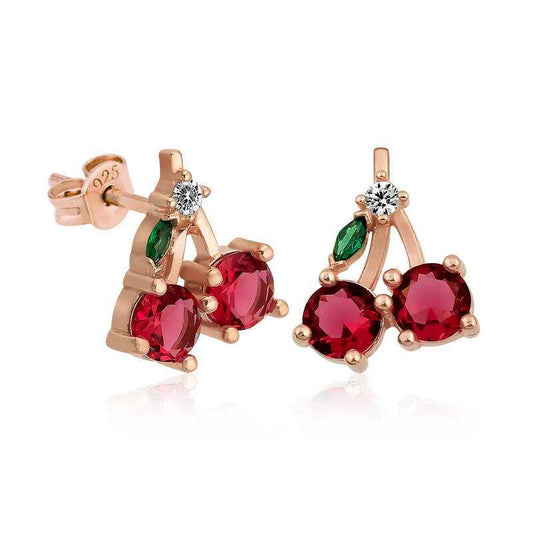 Cherry Figurine Fruit Stud Silver Earrings