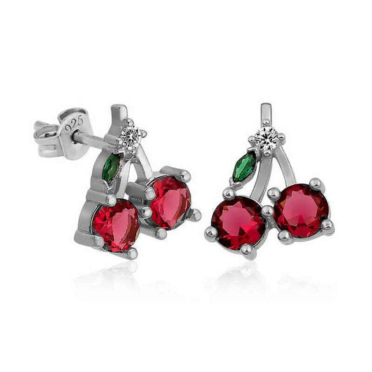 Cherry Figure Fruit Stud Silver Earrings