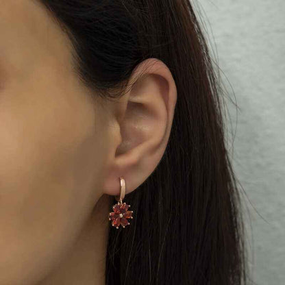 Red Flower Women's Silver Earrings