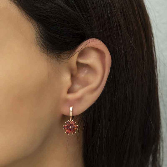 Red Flower Women's Silver Earrings