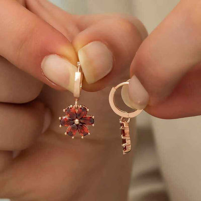 Red Flower Women's Silver Earrings