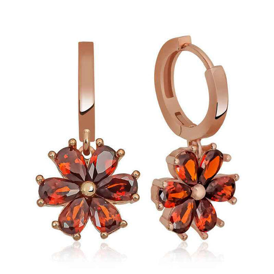 Red Flower Women's Silver Earrings