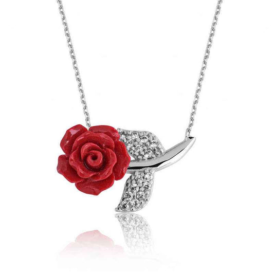 Red Rose Women's Silver Necklace