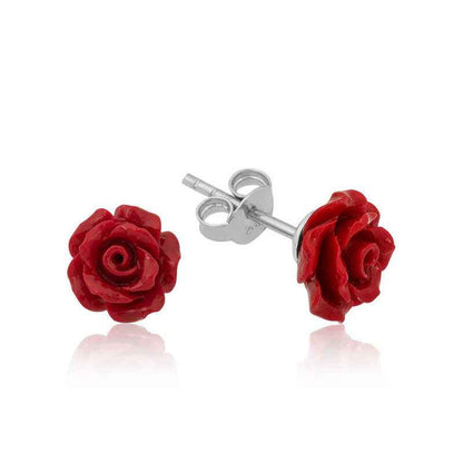Red Rose Silver Earrings