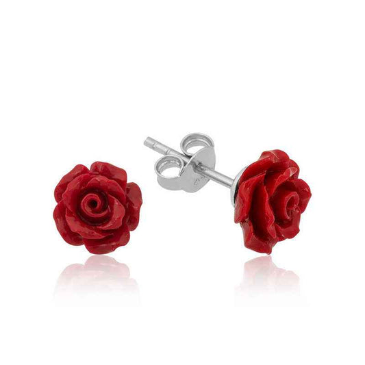 Red Rose Silver Earrings