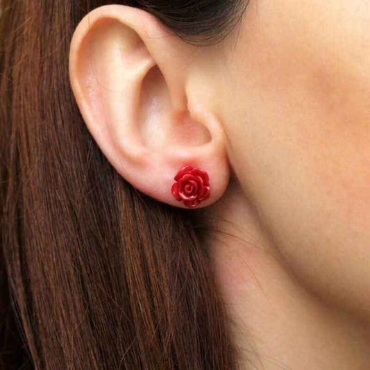 Red Rose Silver Earrings