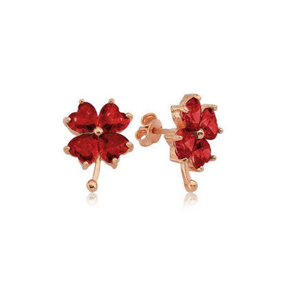 Red Heart Clover Women's Silver Earrings