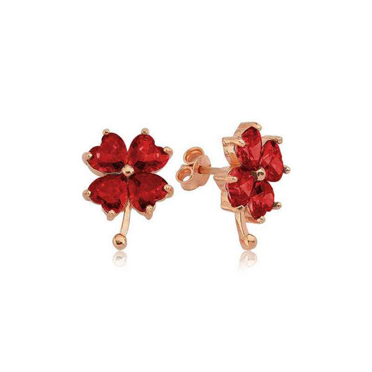 Red Heart Clover Women's Silver Earrings