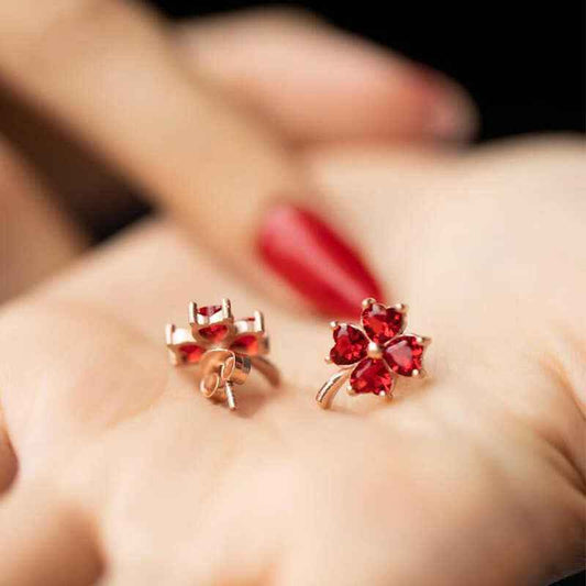 Red Heart Clover Women's Silver Earrings