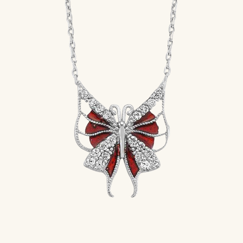 Red Butterfly Women's Silver Pendant