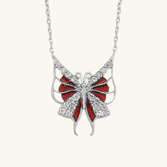 Red Butterfly Women's Silver Pendant