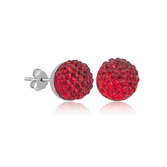 Red Crystal Stud Women's Silver Earring