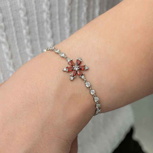 Red Lotus Flower Waterway Women's Silver Bracelet