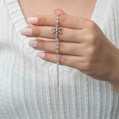 Bracelet en argent pour femme avec fleur de lotus rouge et voie navigable